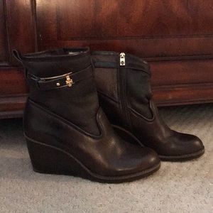 Tory Burch Brown Leather Wedge Booties
